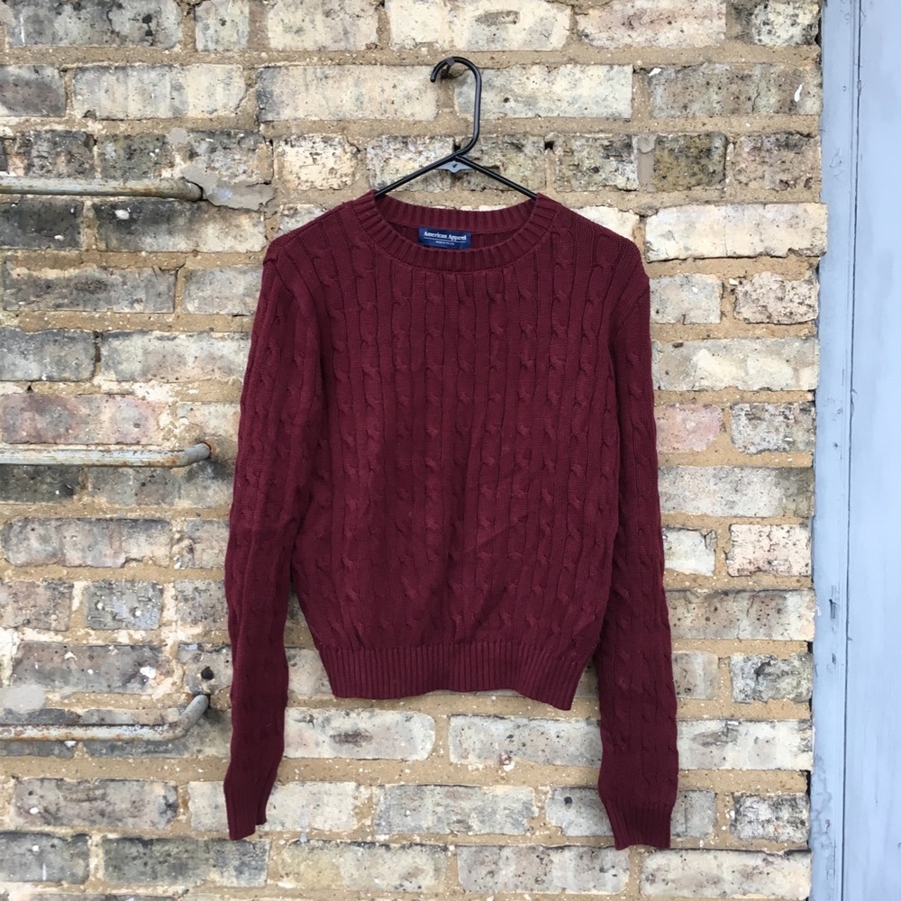 American Apparel cropped burgundy cabled sweater